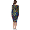 Geometric Colorful Square Rectangle Long Sleeve V-Neck Bodycon Dress  View4