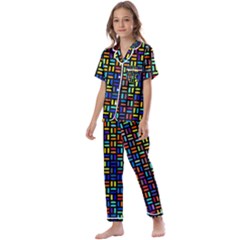 Geometric Colorful Square Rectangle Kids  Satin Short Sleeve Pajamas Set by Bangk1t