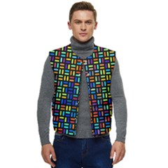 Geometric Colorful Square Rectangle Men s Short Button Up Puffer Vest	