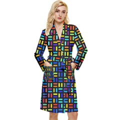 Geometric Colorful Square Rectangle Long Sleeve Velvet Robe