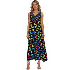 Geometric Colorful Square Rectangle V-neck Sleeveless Loose Fit Overalls