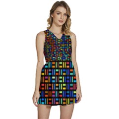 Geometric Colorful Square Rectangle Sleeveless High Waist Mini Dress