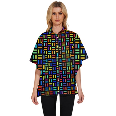 Geometric Colorful Square Rectangle Women s Batwing Button Up Shirt by Bangk1t