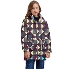 Symmetry Geometric Pattern Texture Kids  Hooded Longline Puffer Jacket by Bangk1t