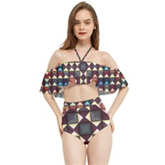 Symmetry Geometric Pattern Texture Halter Flowy Bikini Set 