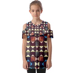 Symmetry Geometric Pattern Texture Fold Over Open Sleeve Top by Bangk1t