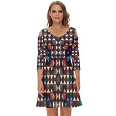 Symmetry Geometric Pattern Texture Shoulder Cut Out Zip Up Dress by Bangk1t