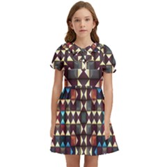 Symmetry Geometric Pattern Texture Kids  Bow Tie Puff Sleeve Dress