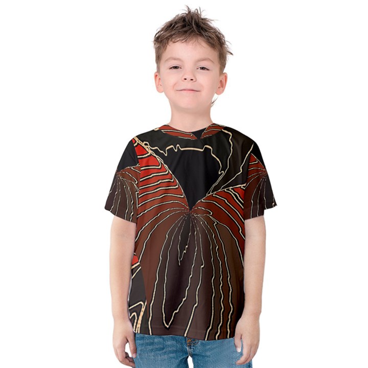 Red Gold Black Voracious Plant Leaf Kids  Cotton Tee