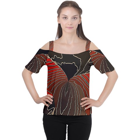 Red Gold Black Voracious Plant Leaf Cutout Shoulder Tee by Bangk1t