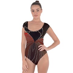 Red Gold Black Voracious Plant Leaf Short Sleeve Leotard 