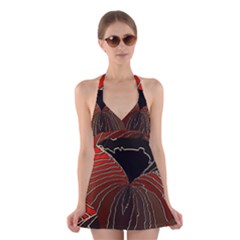 Red Gold Black Voracious Plant Leaf Halter Dress Swimsuit  by Bangk1t