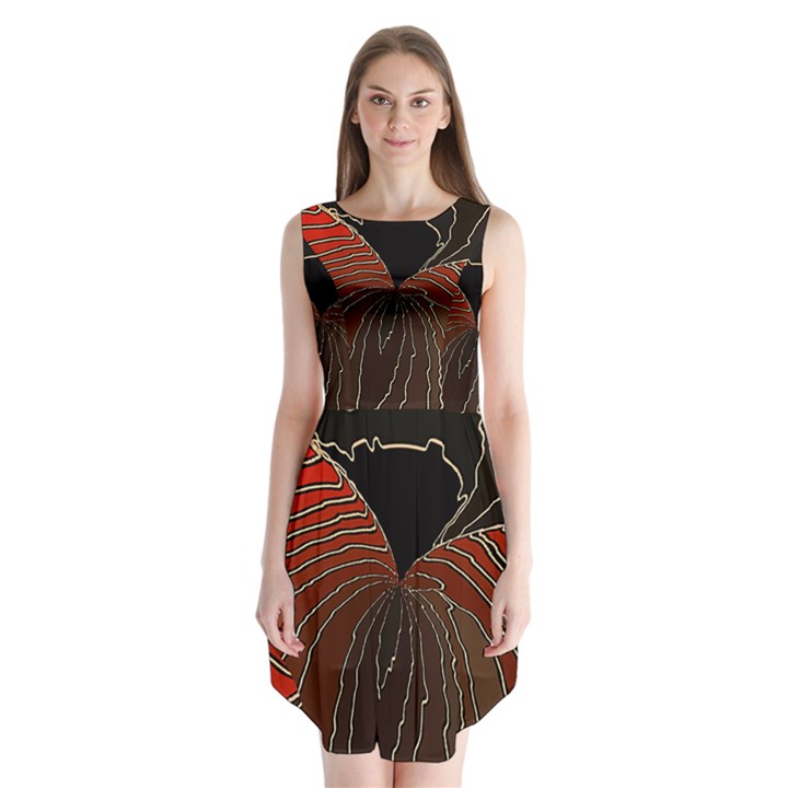 Red Gold Black Voracious Plant Leaf Sleeveless Chiffon Dress  