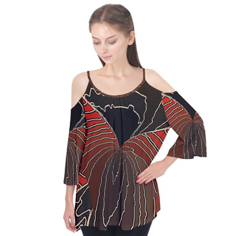 Red Gold Black Voracious Plant Leaf Flutter Sleeve Tee  by Bangk1t