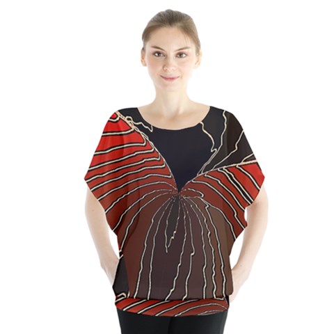 Red Gold Black Voracious Plant Leaf Batwing Chiffon Blouse by Bangk1t