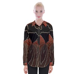 Red Gold Black Voracious Plant Leaf Womens Long Sleeve Shirt