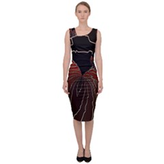 Red Gold Black Voracious Plant Leaf Sleeveless Pencil Dress