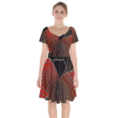 Red Gold Black Voracious Plant Leaf Short Sleeve Bardot Dress by Bangk1t