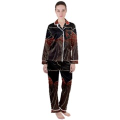 Red Gold Black Voracious Plant Leaf Women s Long Sleeve Satin Pajamas Set	