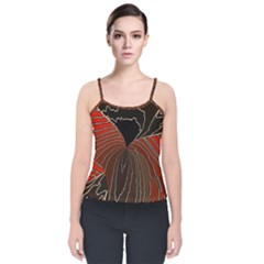 Red Gold Black Voracious Plant Leaf Velvet Spaghetti Strap Top