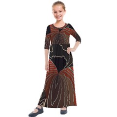 Red Gold Black Voracious Plant Leaf Kids  Quarter Sleeve Maxi Dress