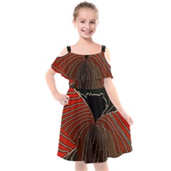 Red Gold Black Voracious Plant Leaf Kids  Cut Out Shoulders Chiffon Dress by Bangk1t