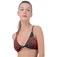 Red Gold Black Voracious Plant Leaf Knot Up Bikini Top