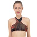 Red Gold Black Voracious Plant Leaf High Neck Bikini Top View1