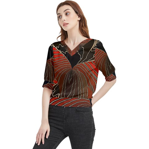 Red Gold Black Voracious Plant Leaf Quarter Sleeve Blouse by Bangk1t