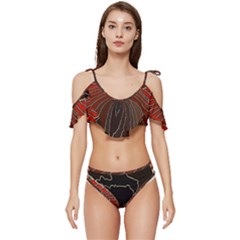 Red Gold Black Voracious Plant Leaf Ruffle Edge Tie Up Bikini Set	 by Bangk1t