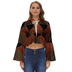 Red Gold Black Voracious Plant Leaf Boho Long Bell Sleeve Top by Bangk1t