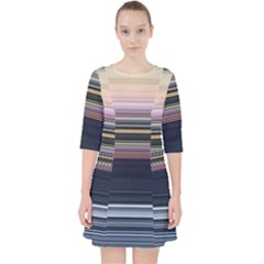 Horizontal Line Strokes Color Lines Quarter Sleeve Pocket Dress