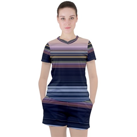 Horizontal Line Strokes Color Lines Women s Tee And Shorts Set by Bangk1t