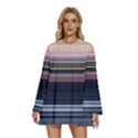 Horizontal Line Strokes Color Lines Round Neck Long Sleeve Bohemian Style Chiffon Mini Dress View1