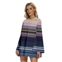 Horizontal Line Strokes Color Lines Round Neck Long Sleeve Bohemian Style Chiffon Mini Dress View2