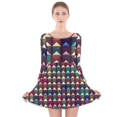 Diamond Geometric Square Design Pattern Long Sleeve Velvet Skater Dress by Bangk1t