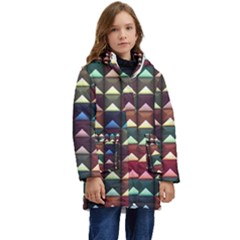 Diamond Geometric Square Design Pattern Kids  Hooded Longline Puffer Jacket by Bangk1t