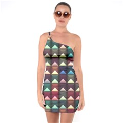 Diamond Geometric Square Design Pattern One Shoulder Ring Trim Bodycon Dress by Bangk1t