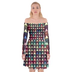 Diamond Geometric Square Design Pattern Off Shoulder Skater Dress by Bangk1t