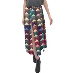 Diamond Geometric Square Design Pattern Velour Split Maxi Skirt