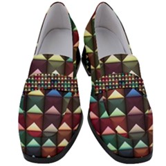 Diamond Geometric Square Design Pattern Women s Chunky Heel Loafers by Bangk1t