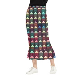 Diamond Geometric Square Design Pattern Maxi Fishtail Chiffon Skirt by Bangk1t