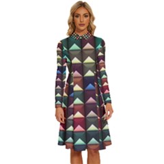 Diamond Geometric Square Design Pattern Long Sleeve Shirt Collar A-line Dress by Bangk1t