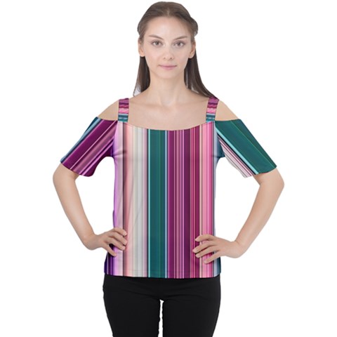 Vertical Line Color Lines Texture Cutout Shoulder Tee by Bangk1t