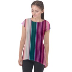 Vertical Line Color Lines Texture Cap Sleeve High Low Top by Bangk1t