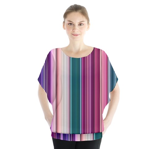 Vertical Line Color Lines Texture Batwing Chiffon Blouse by Bangk1t