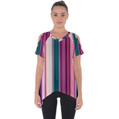 Vertical Line Color Lines Texture Cut Out Side Drop Tee by Bangk1t