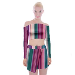 Vertical Line Color Lines Texture Off Shoulder Top With Mini Skirt Set by Bangk1t