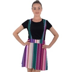 Vertical Line Color Lines Texture Velvet Suspender Skater Skirt by Bangk1t