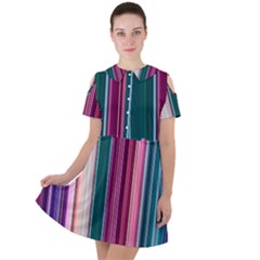 Vertical Line Color Lines Texture Short Sleeve Shoulder Cut Out Dress  by Bangk1t